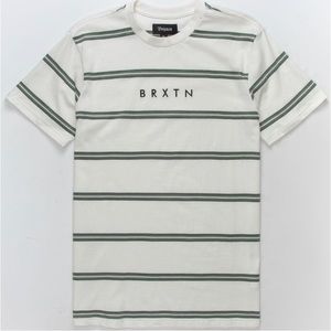 Brixton Off white tee with blue green stripes size large.